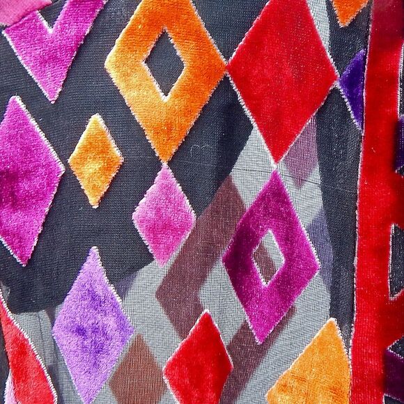 Bob Mackie Top Kimono Womens 1X Diamond Velvet Burnout Sheer Silk Blend Button - Picture 10 of 11